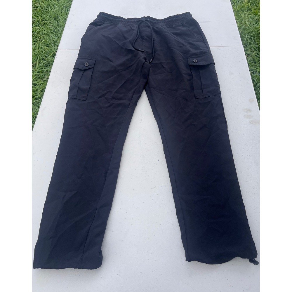 Element Mens Black Cargo Pants Elastic Waist Drawstring Hem Size 36